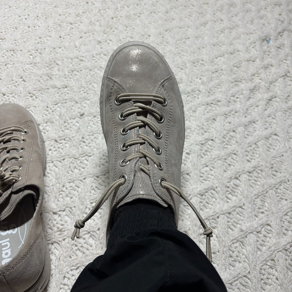 Paul Green $498 Genuine‎ Leather Taupe Shimmer Platform Lace Up Sneakers US 8.5 - Picture 16 of 16